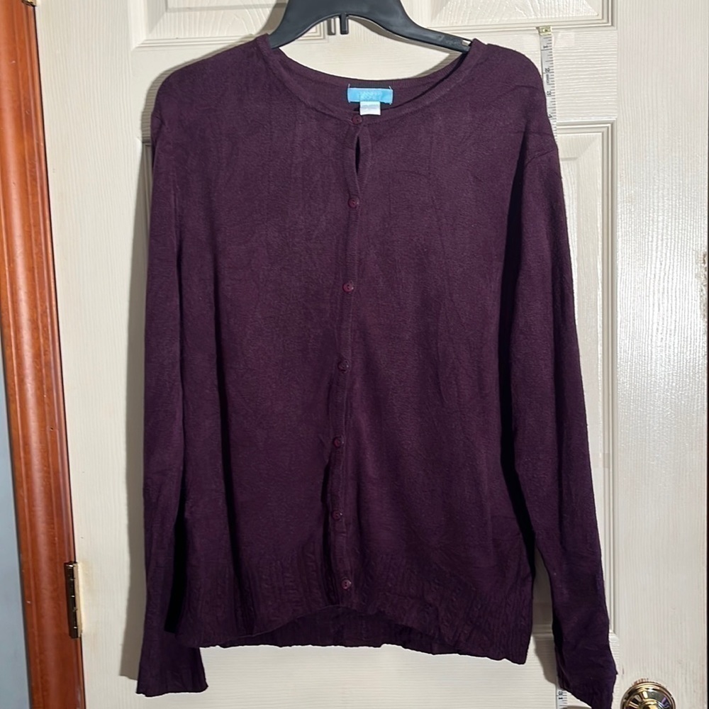Jennifer Moore-L-purple-button down the front long sleeve cardigan sweater
